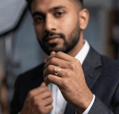 Visoka Men's Personalized Gold Signet Ring Custom Initial - Octagon Engraved Pinky Ring for Men, Stainless Steel Gold Plated, Statement Ring Gift for Boyfriend Groomsmen