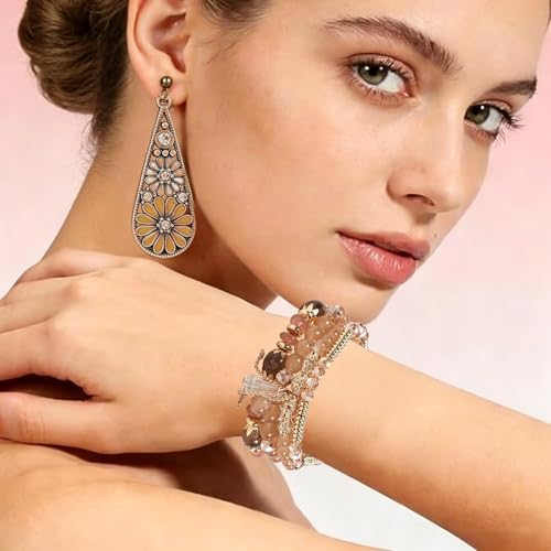 Western Jewelry Sets for Women Boho Jewelry, Layer Bohemian Necklace Earrings Bracelet, Cowgirl Accessory Rodeo Summer Beach - color: Brown 2