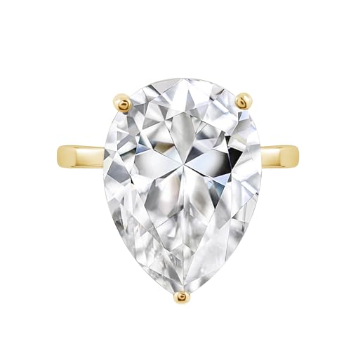 DIAMONBLISS Marilyn Monroe 10-Carat Big Solitaire Ring For Women | 14K Gold Plated 925 Sterling Silver Glamorous Cocktail Ring | 100 Facet Cubic Zirconia CZ Simulated Diamond - style: Pear 10 Carats