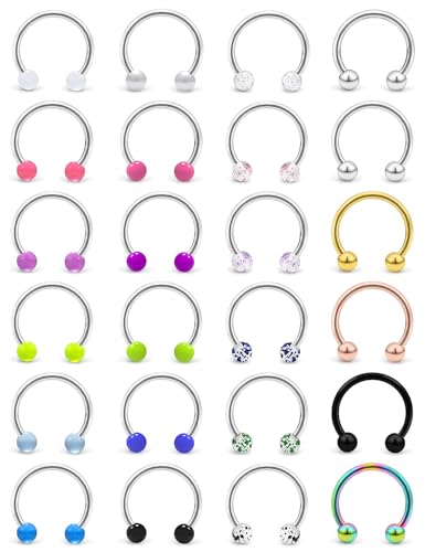 Cisyozi 20G 18G 16G 14G Septum Rings 316L Surgical Steel Septum Nose Lip Rings Horseshoes Cartilage Helix Tragus Rook Daith Earring Hoop Smiley Piercing Jewelry for Women Men 8mm 10mm 12mm 14mm 16mm - color: Mix Color-18G-Inner Dia:12mm-Balls:3mm