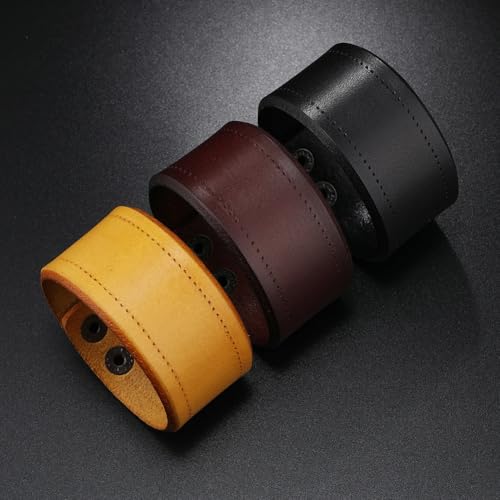 Wide Cowhide Adjustable Wrap Wristband Genuine Leather Cuff Bracelet Retro Dark Brown Leather Handmade Blank Cuff Bangle Arm Armor with Snap for Men Women Halloween Costume Party - color: Dark Brown