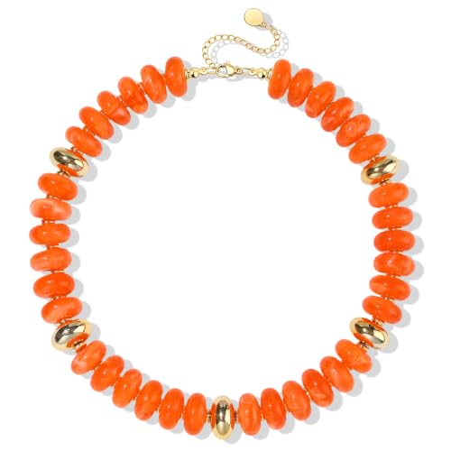 FIRAZIO Colorful Chunky Beaded Necklaces for Women | Trendy Statement Necklace Choker Necklace Boho Summer Beach Vacation Jewelry Gift - color: Orange Beaded