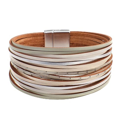 hotoo Leather Wrap Bracelet for Women - color: White Leather Bracelets