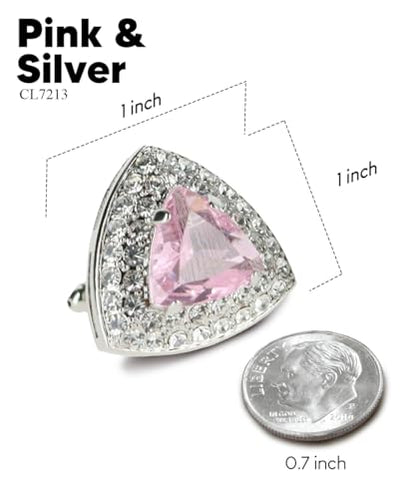 Triangular Crystal Diamond Set Cuff Links for Men – Tuxedo Suit Accessories, Cufflinks for Men - style: Pink/Silver