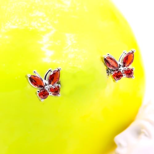 VERAMI 14G Stainless Steel Heart Nipple Rings and Barbell - Butterfly, Starlight Acrylic Ball, Tongue Rings for Women and Men - color: Red CZ-B