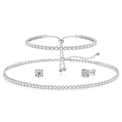 Zeffy Diamond Necklaces for Women, Dainty Gold Necklace 18k Gold Plated Layered Necklaces Simple Gold CZ Diamond Pendant Necklaces for Women Trendy Jewelry Gifts for Girls - color: Silver Jewelry Set