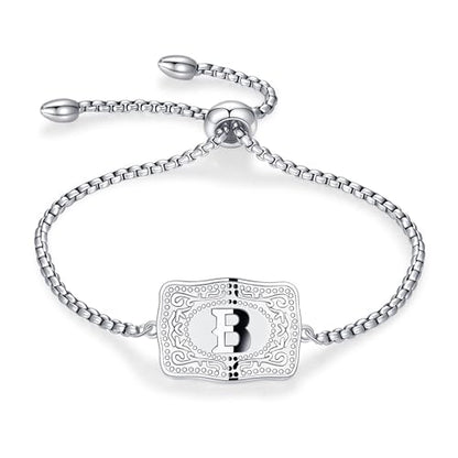 Belt Buckle Initial Bracelet for Women, 18K Gold/Silver Plated Belt Buckle Initial A-Z Bracelet, Unique Western Style Jewelry Gifts for Women Men - style: B