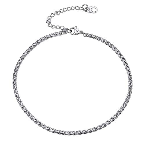 U7 Ankle Bracelets for Women Stainless Steel Waterproof Tarnish Resistant | 18K Gold Plated/Silver/Rose Gold Anklets, Cuban Chain Anklet Bracelets, Perfect for Summer Beach and Vacation Outfits - color: Stainless Steel-3mm-Wheat Chain