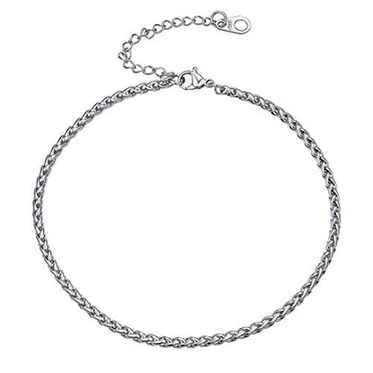 U7 Ankle Bracelets for Women Stainless Steel Waterproof Tarnish Resistant | 18K Gold Plated/Silver/Rose Gold Anklets, Cuban Chain Anklet Bracelets, Perfect for Summer Beach and Vacation Outfits - color: Stainless Steel-3mm-Wheat Chain