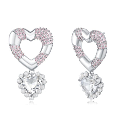 18K Gold Plated & Silver Chunky Heart & Bow Earrings for Women, Chunky Heart Dangle Hoops/Tiny Studs, Kawaii Dainty Hypoallergenic Jewelry for Multiple Piercings, Gift for Her - style: Pearl Heart
