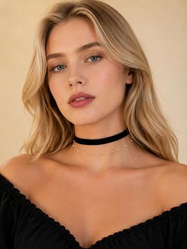 Red Velvet Choker for Women Layered Peal Pendant Choker Necklace Adjustable Gothic Tattoo Ribbon Chokers Classic Collar Necklaces for Women - color: Black