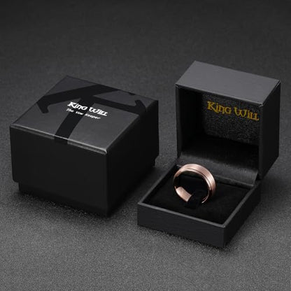 King Will Classic Tungsten Wedding Band for Men, 6/7/8/9/10mm Widths, Polished Finish Step Edge Matte Rings Comfort Fit - color: C-rose gold 8mm