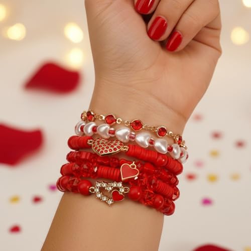Twinfree Bohemia Beaded Bracelet for Women, Polymer Clay Stretch Bracelets - color: color 52