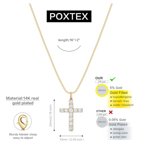 Poxtex Cross Necklace for Women Teen Girls, Dainty 14K Gold Silver Plated Cross Choker Jewelry Non Tarnish Waterproof Cute Simple Small Necklace Christian Baptism Religious Faith Jewelry Gifts - color: 03 Gold Diamond Cross Necklace