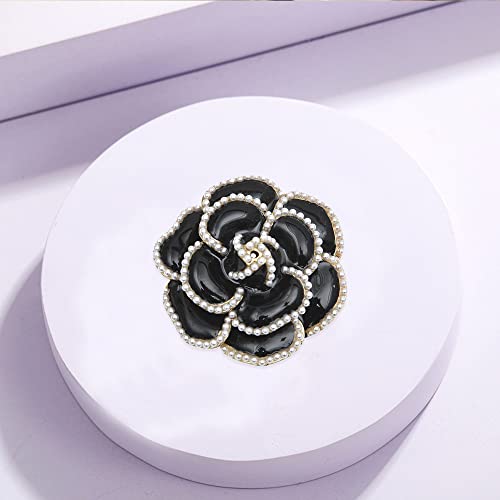 Women Camellia Flower Pearl Enamel Brooch Pins for Ladies Jewelry Fashion - color: C