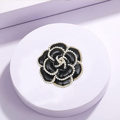 Women Camellia Flower Pearl Enamel Brooch Pins for Ladies Jewelry Fashion - color: C