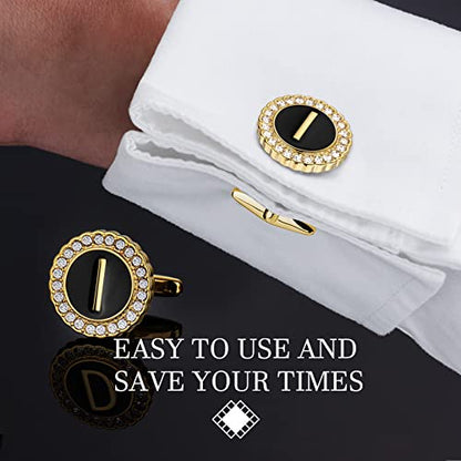 HAWSON 18K Gold Tone Initial Cufflinks for Men with Tuxedo Studs - Gift Boxed, Stylish Men's Jewelry Accessories for Weddings, Birthdays, Anniversaries, Father's Day - color: I-Cufflinks & Studs Set