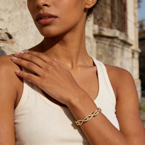 hotoo Gold Plated Bangle Bracelet for Women - style: Diamond-Set Openwork Bow Knot