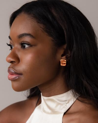 Gold Chunky Earrings for Women Trendy, 14K Gold Plated Dainty Kont Earrings Statement Minimalist Hypoallergenic Stud Earrings - color: Aimran & Rose Gold