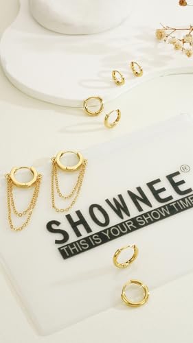 Tassel Chain Small Gold Hoop Dangle Earring For Women Huggie Earring Heart Star CZ 14K Gold Plated Fashion Jewelry Graduation Gift for Her Mothers Day Gifts for Mom - color: Gold-4 Pairs C