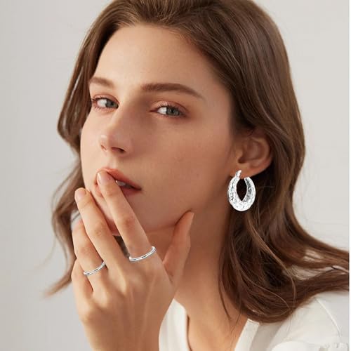 Sterling Silver Chunky Hoops Earring Teardrop Earring | Wide Thick Hypoallergenic Oval Big Large Lightweight Dangle Drop Hoop Earring Jewelry for Women 30MM - color: Chunky silver
