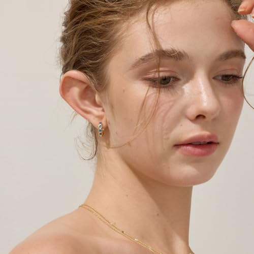 ARSIS Bubble Huggie Hoop Earrings for Women with Cubic Zirconia, Platinum/18K Gold Plated Bezel Hoop Earrings with Opal, Hypoallergenic Lightweight Jewelry, Clear/Ruby/Emerald Green/Aqua/Sapphire/Pink - color: Sapphire Blue