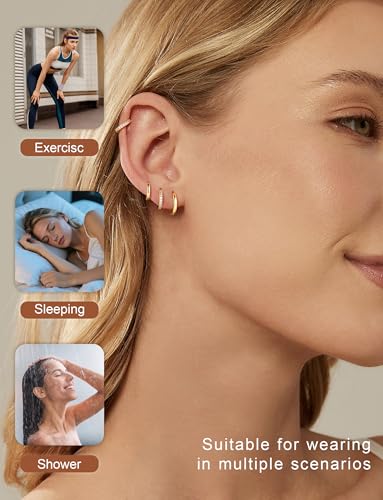 M MOOHAM Huggie Hoop Earrings for Women Teen Girls, 14K Gold Plated | Hypoallergenic Earring Set for Sensitive Ears, Small Huggie Hoops, Dainty Earrings Stack, Trendy Jewelry Gifts - color: 14K Gold Plated