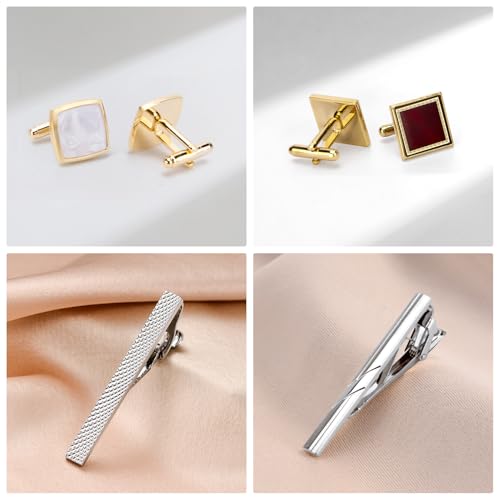 wynameleri Cufflink and Tie Clip Set for Men, 12 PCS Necktie Bars and Cuff Links Formal Business Dress Shirts Buttons Case Packed - color: T0408011