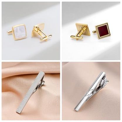 wynameleri Cufflink and Tie Clip Set for Men, 12 PCS Necktie Bars and Cuff Links Formal Business Dress Shirts Buttons Case Packed - color: T0408011
