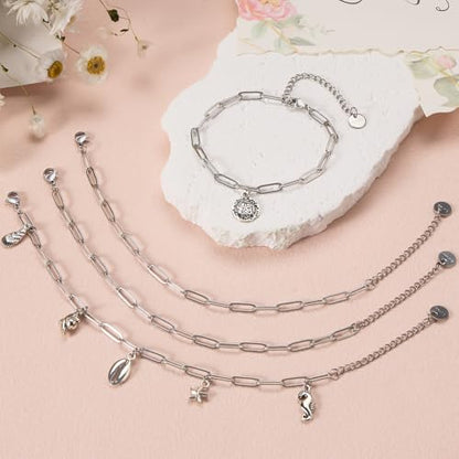 UMAOKANG 12PCS 6.5Inch Stainless Steel Paperclip Chain Bracelets Bulk | Silver Bracelet Set Women and Men DIY Jewelry Making Classic Paper Clip Hand Chains - color: 12pcs Steel