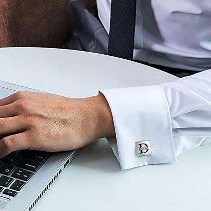 Custom Cufflinks for Men - Personalized Gold Mens Cufflinks with Engraving Name & Initial Stainless Steel Cuff Links for Wedding Groom Businessman - color: Style 4