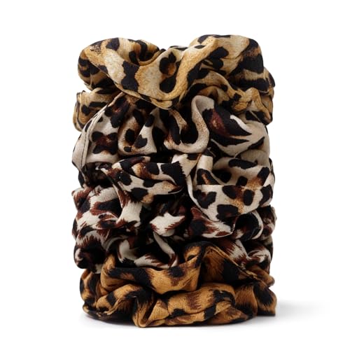 Satin Scrunchies for Women – 8PCS Leopard Silk Hair Ties – No Crease, Frizz-Free, Bold & Fashionable Hair Bands for Thick & Thin Hair, Trendy Hair Accessories Gifts - color: Large-Leopard