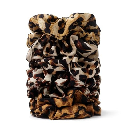 Satin Scrunchies for Women – 8PCS Leopard Silk Hair Ties – No Crease, Frizz-Free, Bold & Fashionable Hair Bands for Thick & Thin Hair, Trendy Hair Accessories Gifts - color: Large-Leopard