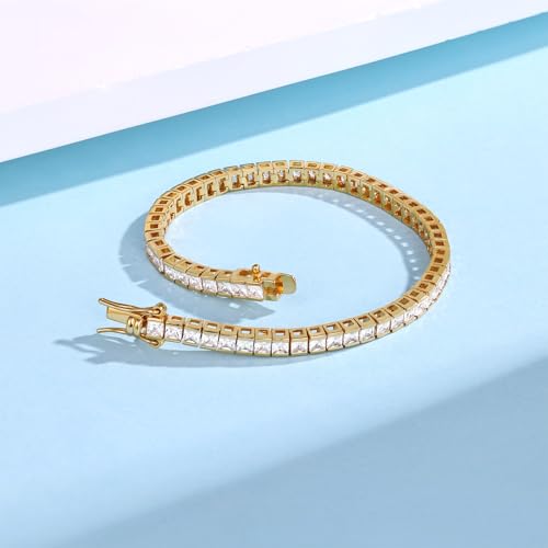 Square Cubic Zirconia Tennis Bracelet for Women, 2.5mm Thin 2.5 * 2.5mm Square Cut 18K Yellow Gold/White Gold Plated Elegant Everyday Jewelry Gift - color: 2.5 * 2.5mm Square Bracelet-Gold, size: 6.5 inch