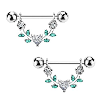 2pcs 14G Nipple Rings Flower Nipple Bars Surgial Steel 316L Nipple Piercing Jewelry Heart Nipple Barbell for Women - color: white h