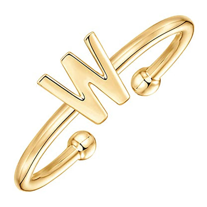 PAVOI 14K Gold Plated Initial Letter Ring for Women, Adjustable Band | Thin Initial Band - Dainty Fashion Jewelry Gifts - style: - W