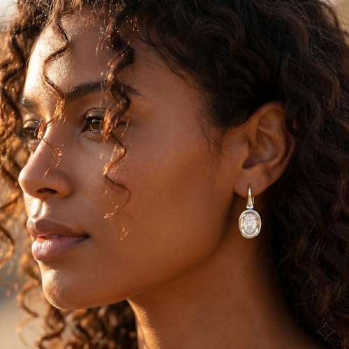 14K Gold & Silver Plated Trendy Bezel Set Cubic Zirconia Drop Earrings Minimalist Teardrop Hook Earrings for Women Diamond Crystal Charm Statement Teardrop Earrings Jewelry Gifts - color: Silver-Elliptical zircon