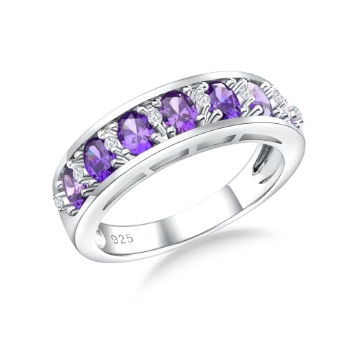 Amethyst Emerald Ruby Sapphire Wedding Band Anniversary Women Rings | 925 Sterling Silve|Hypoallergenic|Standard Size|Ruby|Sapphire|Emerald|Wedding Anniversary Jewelry|Genstone Ring|Holiday Gifts - color: Amethyst