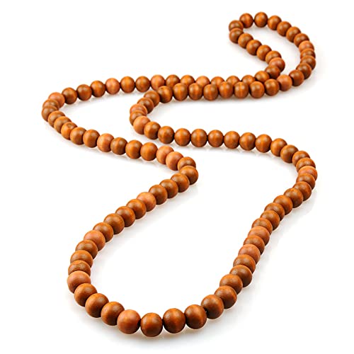 COLORFUL BLING 8MM Natural Wood Bead Necklace Africa Wooden Chain Statement Unisex Chunky Strand Necklaces Hip Hop Jewelry - color: khaki
