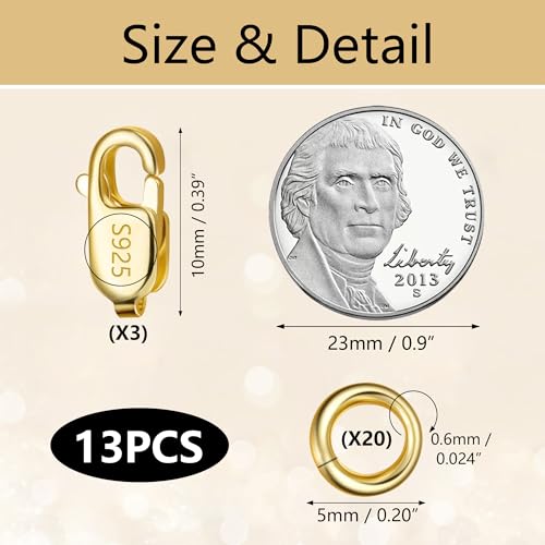 23PCS Gold Jewelry Making Supplies Italian Clasps with Open Jump Rings Set | Small Spring Italian Clasps Lobster Claw Jump Rings Necklace Chains Connect Link Repair kit Supplies 925 Jewelry Findings - color: 23PcsB_Gold