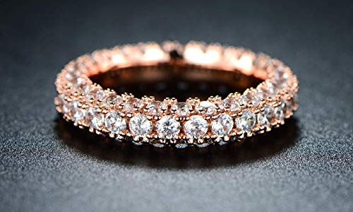 Barzel Womens 3 Row Eternity Ring Wedding Band 18k White Gold or Rose Gold Plated Cubic Zirconia Eternity Band Ring Jewelry - color: Rose Gold
