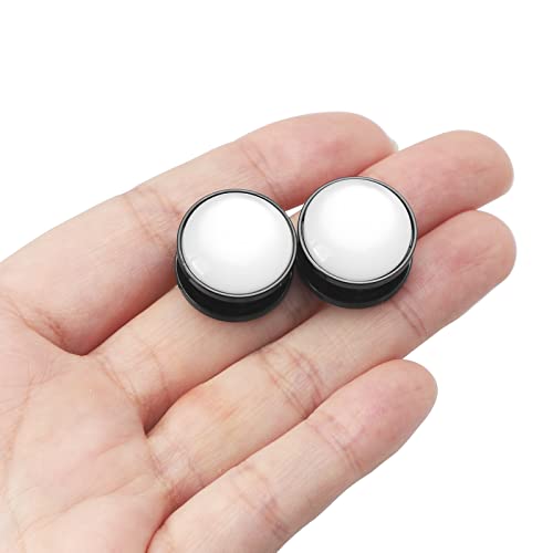 Qmcandy 2pcs 2G-1 inch Stainless Steel Mother of Pearl or Opal Screw Ear Plugs Gauges Piercing - color: cat's eye, black 9/16"