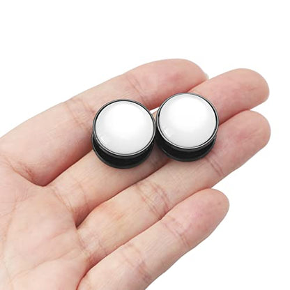 Qmcandy 2pcs 2G-1 inch Stainless Steel Mother of Pearl or Opal Screw Ear Plugs Gauges Piercing - color: cat's eye, black 9/16"