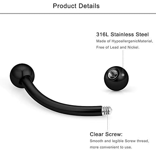 Lcolyoli 18pcs 16G Clear Bioflex Acrylic & Stainless Steel Eyebrow Barbell Rook Daith Earrings Belly Studs Cartilage Tragus Barbell Body Piercing Jewelry Retainer 6mm 8mm 10mm - color: B:18pcs/Black