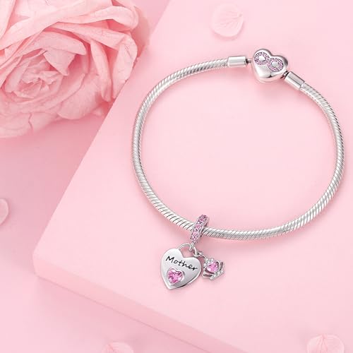Family Charms for Charms Bracelet: 925 Sterling Silver Heart Dangle Charms for Bracelets and Necklaces, Birthday Mother's Day Christmas Jewelry Gifts For Women. - color: Mother