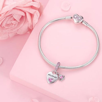 Family Charms for Charms Bracelet: 925 Sterling Silver Heart Dangle Charms for Bracelets and Necklaces, Birthday Mother's Day Christmas Jewelry Gifts For Women. - color: Mother