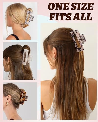 4PCS Large Claw Clips for Thick Hair, Large Acrylic Hair Clips | Modern Marble Geometric Design, Non-Slip Secure Hold for Long Hair, Buns, Updos and Everyday Styling - color: White + Tie-dye