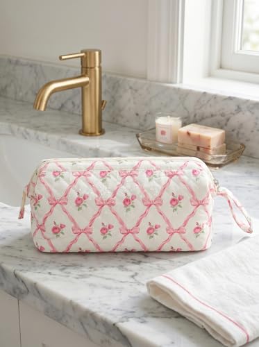 TeeYee Nylon Hair Tools Travel Bag for Dyson Airwrap Quilted Toiletry Bag | Travel Storage Bag for Shark Flexstyle/Curling Iron,Water-repellent,Wide-open,Well-structured,Heat-safe lining,pinkbow-boho - color: Pinkbow-boho