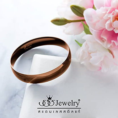 555Jewelry 12mm Wide Stainless Steel Solid Slip On Bangle Bracelet for Women With Small Wrist - color: Coffee (Small)