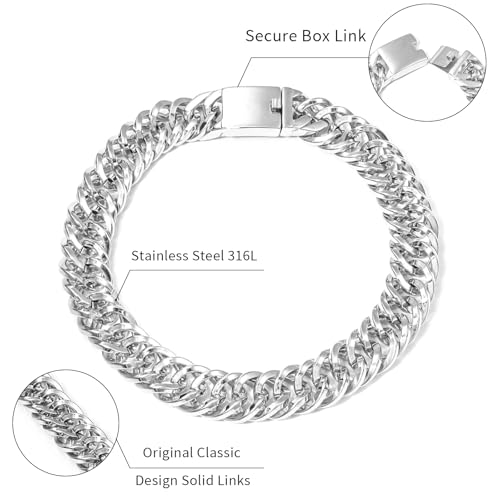 SDA Wide Chunky Gold Chain Necklace - Heavy and Waterproof 316L Surgical Steel with 18K Gold Plating for Modern Men and Women into Hip Hop Fashion - color: B601-White Gold